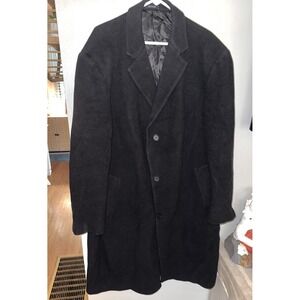 Chaps Coat Mens 48L Black Wool Blend Overcoat Topcoat Lined Three Button Classic